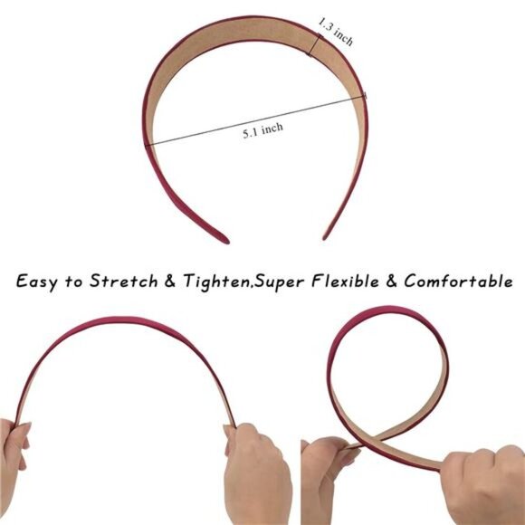 10 Pack Satin Headbands 1.3 Inch Wide Red White Black Pink Purple Headband - Picture 2 of 7